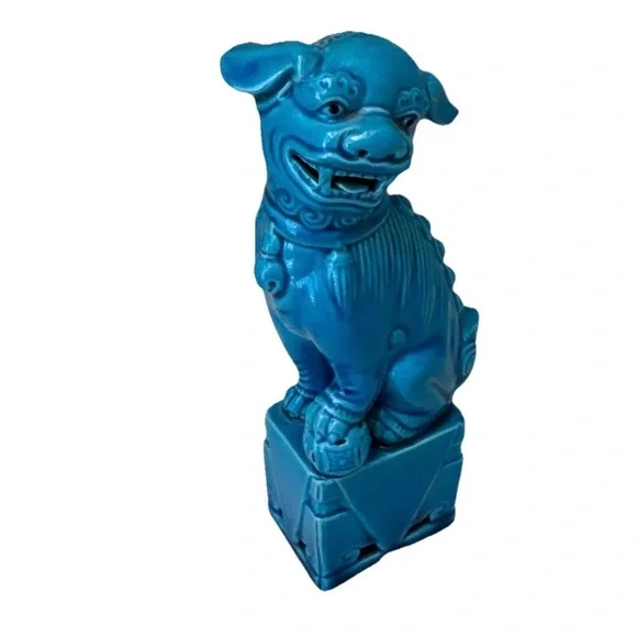 Vintage Chinese Foo Dog Turquoise Blue Glazed Porcelain - Picture 11 of 12